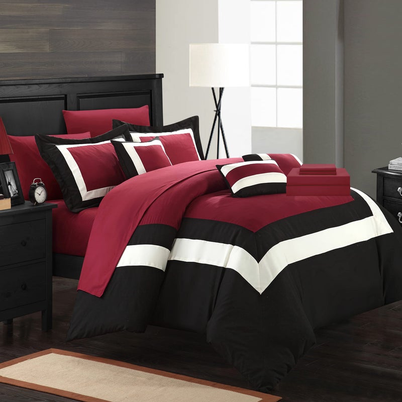 Chic Home - CS1465-AN Duke 10 Pieced Color Block Bed in A Bag Comforter Sheet Set, Queen, Red - Image 2